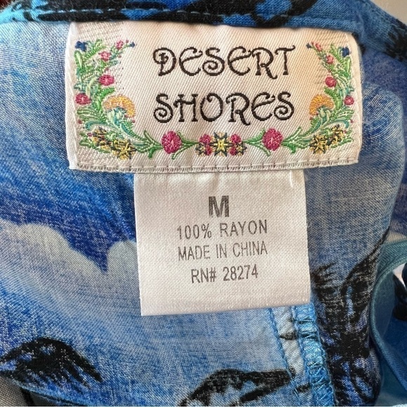Desert Shore Tropical Black Blue Maxi Dress Sze Medium Hawaiian Lightweight Long - Picture 7 of 8